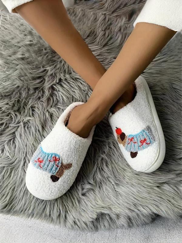 Women's Cute Cartoon Dog Design Plush Slippers, Casual Soft Comfortable Home Slippers, Warm Slippers for Indoor & Outdoor Use for Fall & Winter