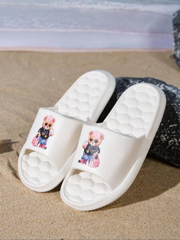 Women's Cute Cartoon Bear Pattern Slides, Casual Soft Comfortable Home Slippers, Summer Beach Slippers for Indoor & Outdoor Wear