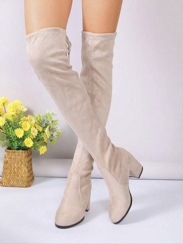 Fall Solid Color Mid Heel Over-the-knee Boots, Knee High Boots, Footwear for Fall 2024, Fashion Warm Comfortable Boots for Fall & Winter, Trendy All Match High Heel Boots for Daily Wear, Going Out Outfits, Premium Selection, Elegant Boots