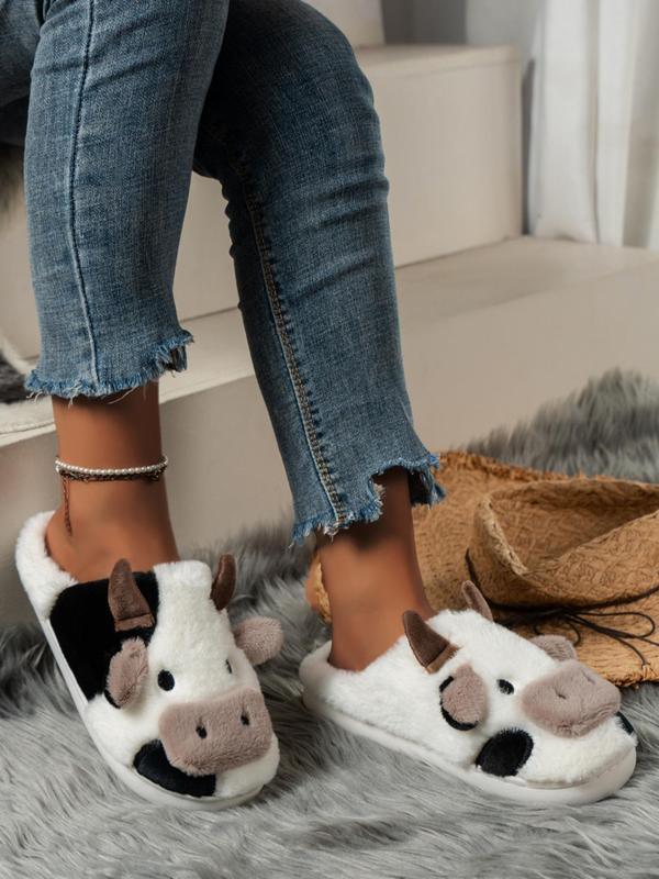 Men's Women's Cow Slippers Winter Soft Cartoon Cute Cow Slides Clog House Shoes for Indoor