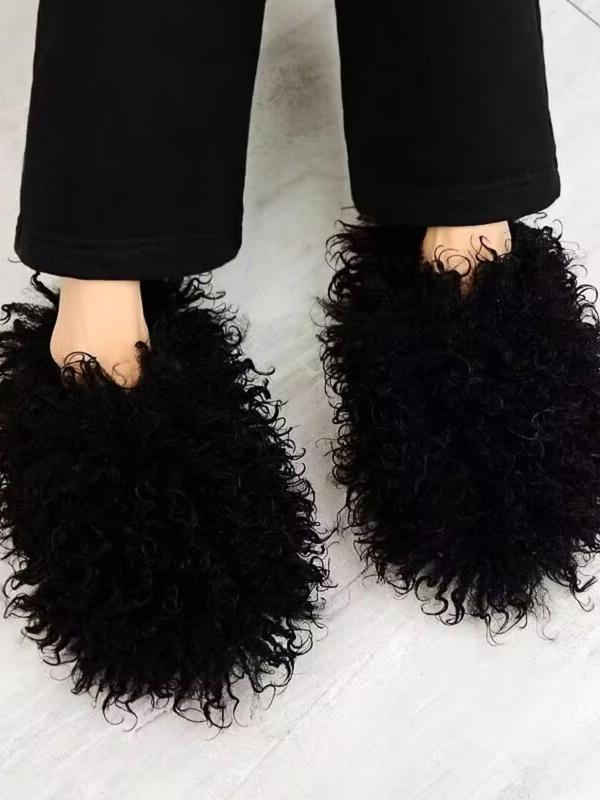 Women's Solid Color Fluffy Plush Slippers, Casual Soft Comfortable Home Slippers, Warm Slippers for Indoor & Outdoor Use for Fall & Winter