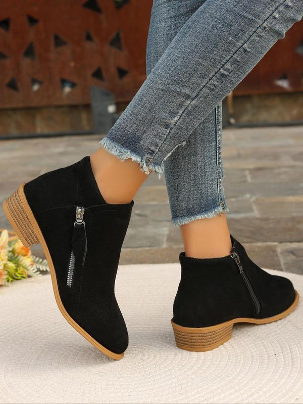 Women's Fashionable Solid Zipper Ankle Boots, Casual Comfortable Pointed Toe Boots for Daily Wear, Female All-match Trend Designer Shoes for Fall & Winter Winter Outfits 2024