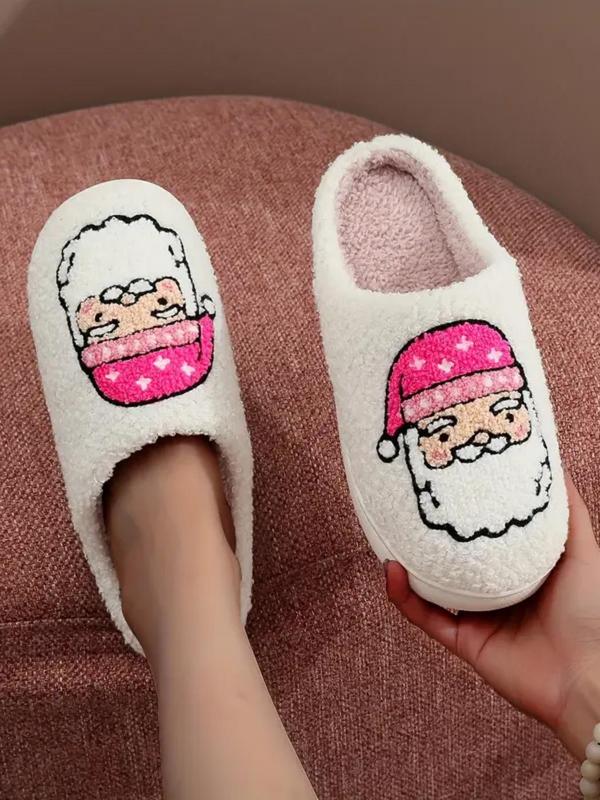 Women's Cute Cartoon Santa Claus Design Plush Slippers, Casual Soft Comfortable Home Slippers, Warm Slippers for Indoor & Outdoor Use for Fall & Winter