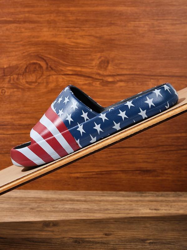 Men's Casual Colorblock Star & Stripe Pattern Slides, Trendy Soft Flag Pattern Non-slip Slippers, Comfortable Slides for Indoor & Outdoor Wear