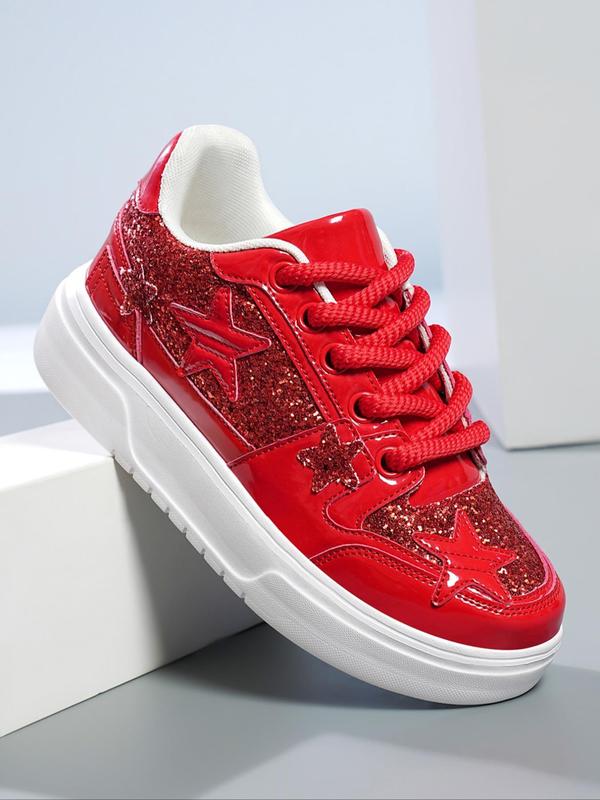 Men's Star Decor Lace Up Low Top Sequins Sneakers, Street Style Comfortable Non-slip Chunky Shoes for Daily Life, Fashion All-match Shoes for Men