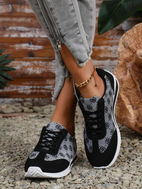 Women's Fashionable Floral Pattern Lace Up Low Top Sneakers, Casual Comfortable Breathable Sports Running Shoes, All-match Basic Shoes for Daily Wear