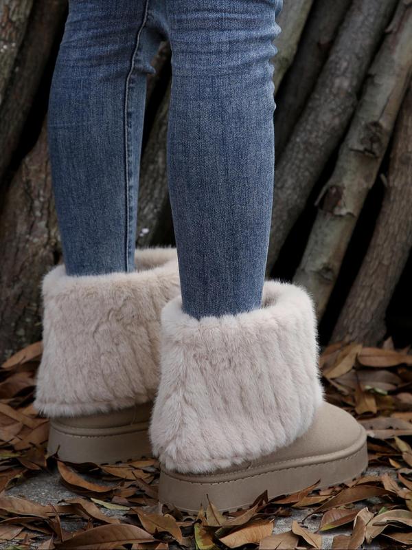 Women's Solid Color Plush Lining Snow Boots, Casual Comfortable Warm Boots for Winter, Fluffy Winter Shoes for Indoor and Outdoor