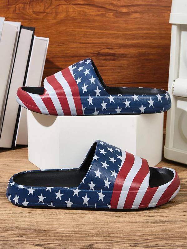 Men's Casual Colorblock Star & Stripe Pattern Slides, Trendy Soft Flag Pattern Non-slip Slippers, Comfortable Slides for Indoor & Outdoor Wear