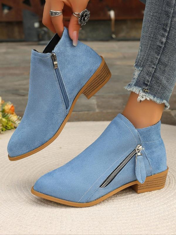 Women's Fashionable Solid Zipper Ankle Boots, Casual Comfortable Pointed Toe Boots for Daily Wear, Female All-match Trend Designer Shoes for Fall & Winter Winter Outfits 2024