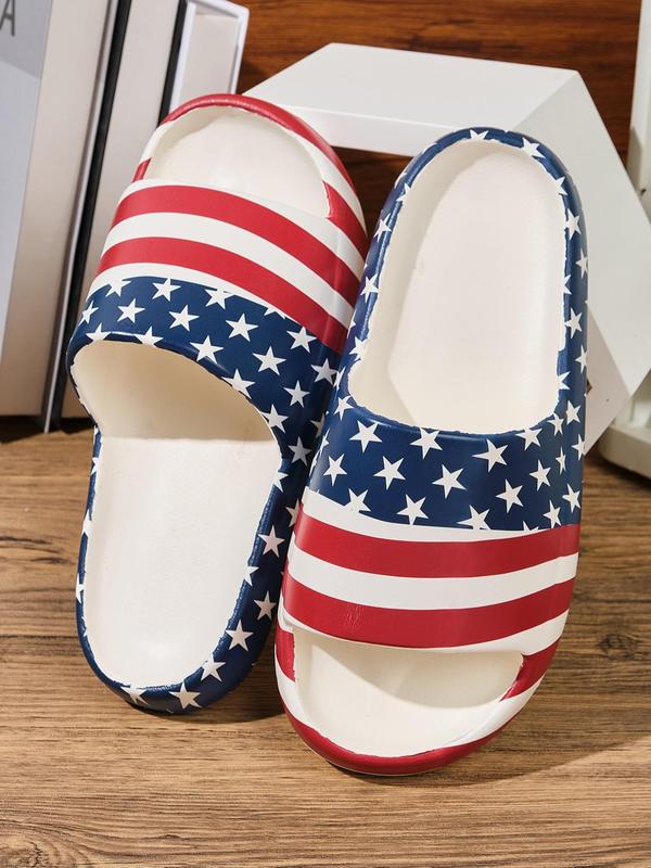 Men's Casual Colorblock Star & Stripe Pattern Slides, Trendy Soft Flag Pattern Non-slip Slippers, Comfortable Slides for Indoor & Outdoor Wear