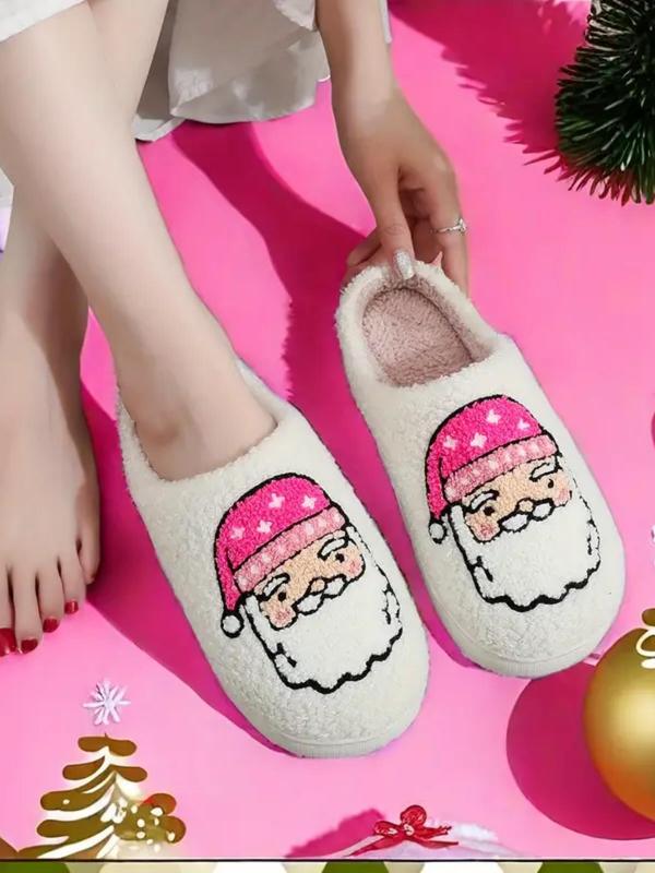 Women's Cute Cartoon Santa Claus Design Plush Slippers, Casual Soft Comfortable Home Slippers, Warm Slippers for Indoor & Outdoor Use for Fall & Winter