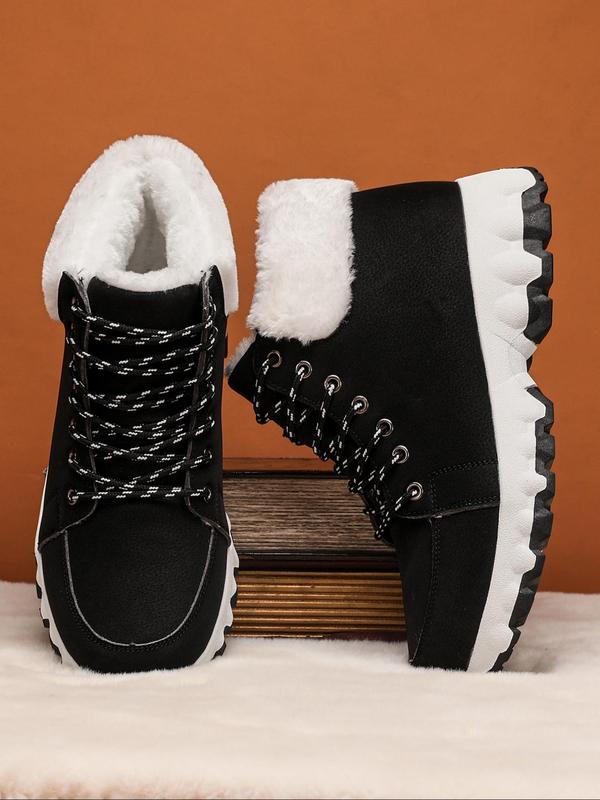 Men's Casual Contrast Faux Fur Lined Snow Boots, Warm Comfortable Non-slip Ankle Boots for Outdoor Activities, Male All-match Round Toe Boots for Fall & Winter