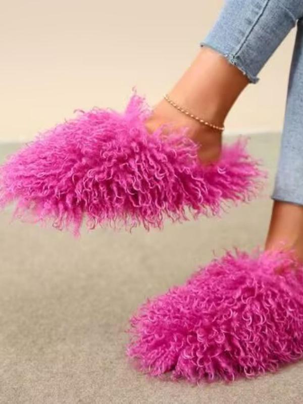 Women's Solid Color Fluffy Plush Slippers, Casual Soft Comfortable Home Slippers, Warm Slippers for Indoor & Outdoor Use for Fall & Winter