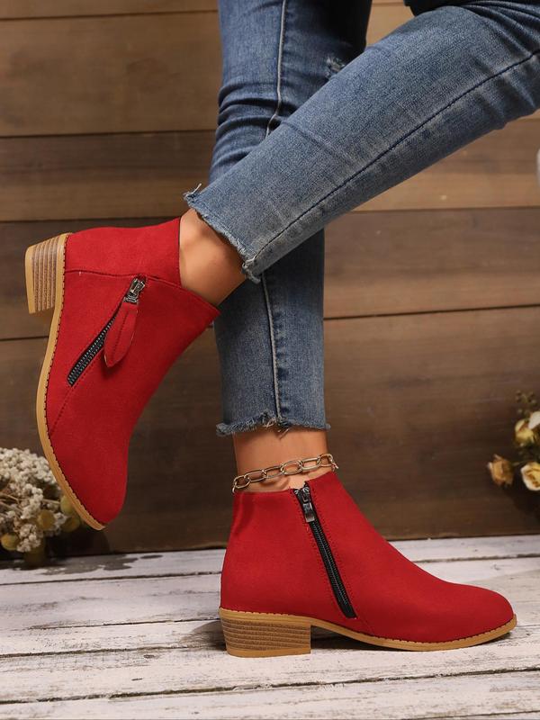 Women's Fashionable Solid Zipper Ankle Boots, Casual Comfortable Pointed Toe Boots for Daily Wear, Female All-match Trend Designer Shoes for Fall & Winter Winter Outfits 2024