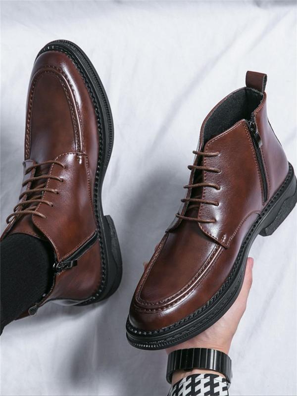 Men's Fashion Lace up Pu Leather Boots Perfect for Proposal Wear, Casual Ankle Boots for Daily Life, Versatile Pointed Toe Breathable High-top Boots