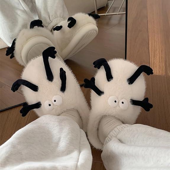 XIXITIAO Cute Fluffy Slippers for Women Men,Cartoon Fuzzy Cotton Plush Home Shoes, Fall & Winter Cozy Warm Bedroom Household Slides Indoor and Outdoor, Designer Slides