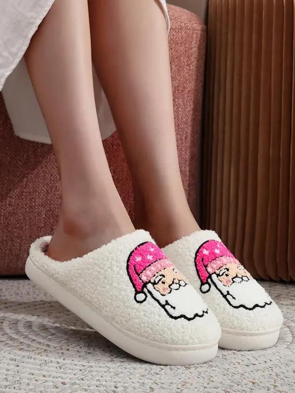 Women's Cute Cartoon Santa Claus Design Plush Slippers, Casual Soft Comfortable Home Slippers, Warm Slippers for Indoor & Outdoor Use for Fall & Winter