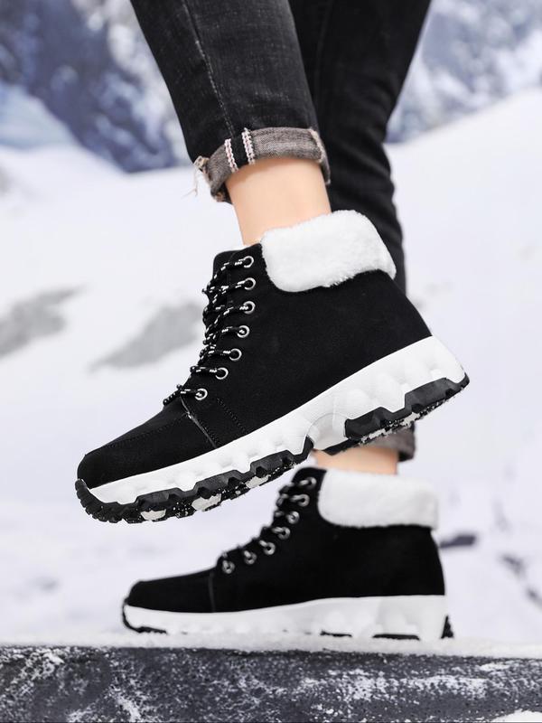 Men's Casual Contrast Faux Fur Lined Snow Boots, Warm Comfortable Non-slip Ankle Boots for Outdoor Activities, Male All-match Round Toe Boots for Fall & Winter