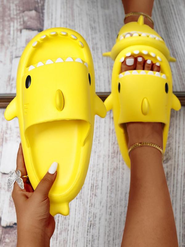 Women's Summer Cute Colorblock Shark Design Slippers Shoes, Summer 2024 Casual Trendy Slide Sandals, Novelty Soft Slippers for Indoor & Outdoor Activities