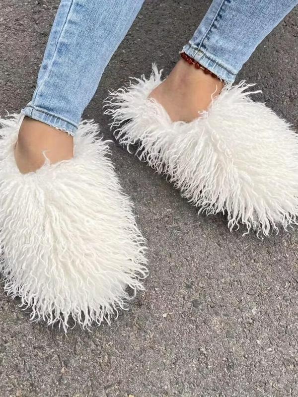 Women's Solid Color Fluffy Plush Slippers, Casual Soft Comfortable Home Slippers, Warm Slippers for Indoor & Outdoor Use for Fall & Winter