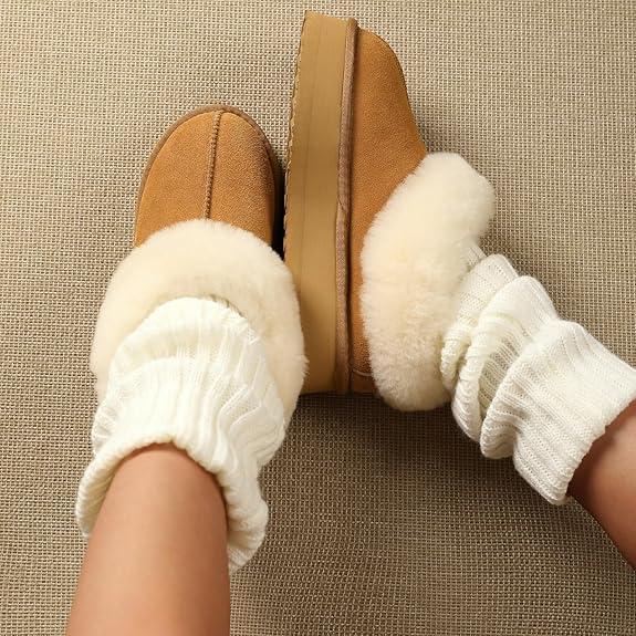 Denim Diva Platform Slippers for Women - Furry Lined Platform Clogs Slippers, Shearling Short Ankle Slippers Boots, Warm Cozy Winter Closed-back Fall Shoes for Indoor Outdoor, Botas