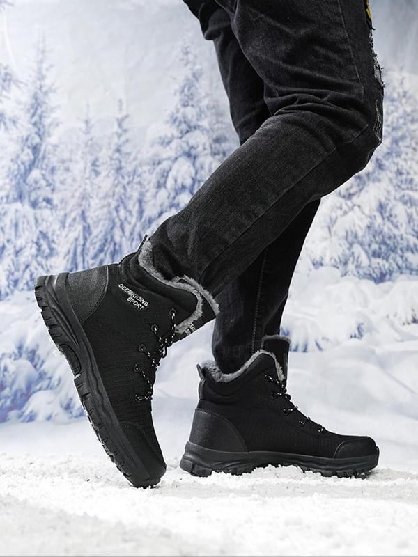 Men's Fashionable Letter Patched Design Snow Boots, Casual Warm Thick Sole Ankle Boots for Fall & Winter, Male All-match Round Toe Shoes for Daily Wear