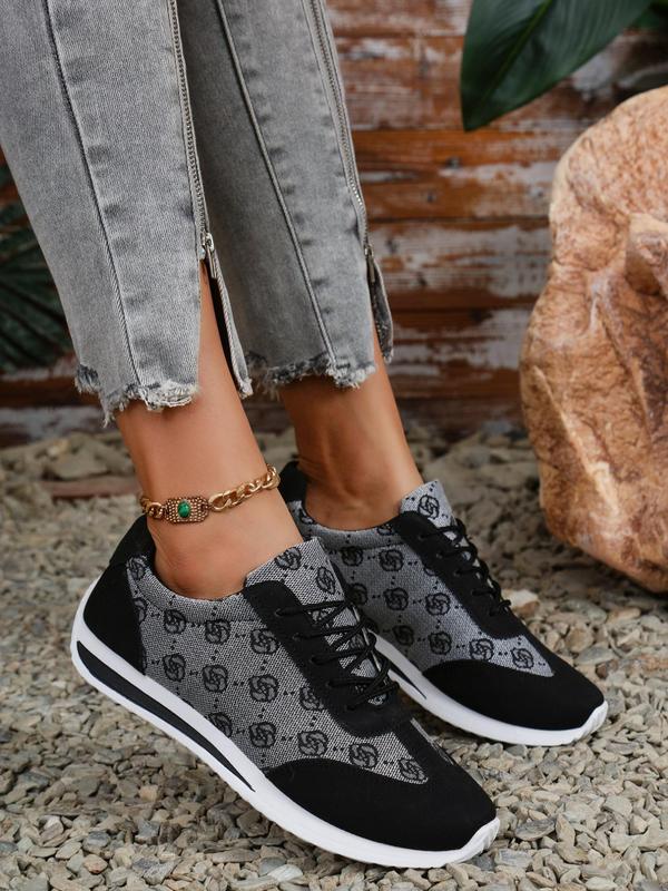 Women's Fashionable Floral Pattern Lace Up Low Top Sneakers, Casual Comfortable Breathable Sports Running Shoes, All-match Basic Shoes for Daily Wear