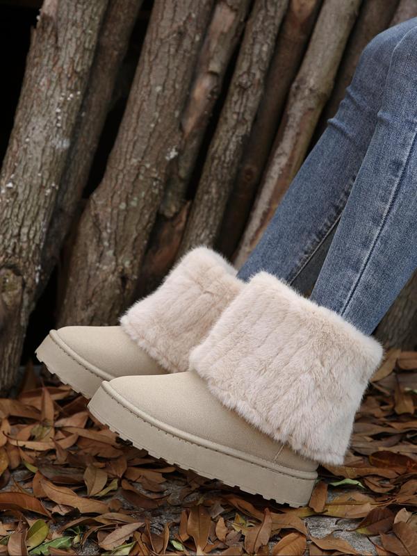 Women's Solid Color Plush Lining Snow Boots, Casual Comfortable Warm Boots for Winter, Fluffy Winter Shoes for Indoor and Outdoor