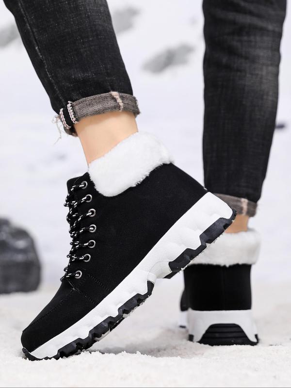 Men's Casual Contrast Faux Fur Lined Snow Boots, Warm Comfortable Non-slip Ankle Boots for Outdoor Activities, Male All-match Round Toe Boots for Fall & Winter