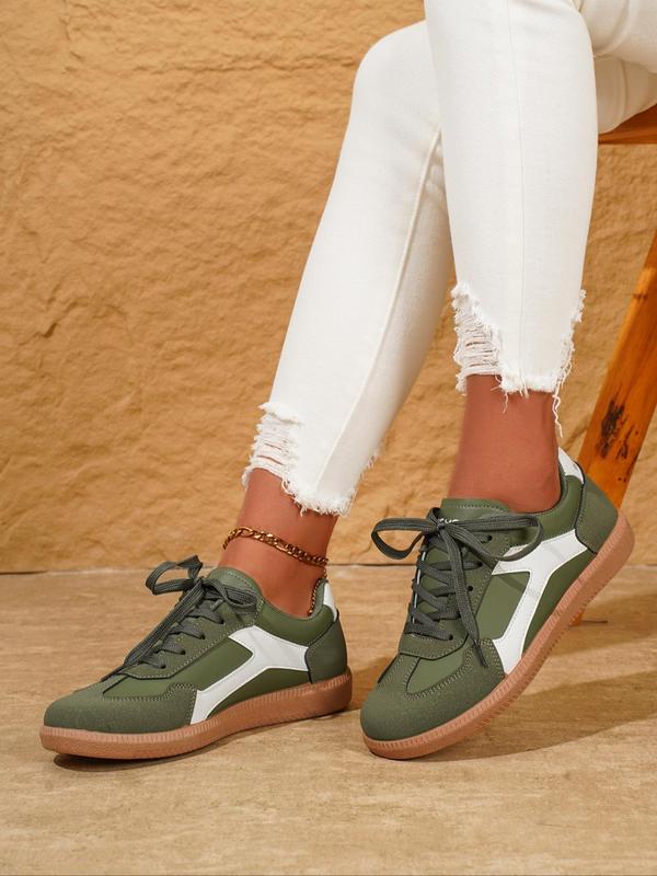 Women's Fashionable Colorblock Lace Up Low Top Sneakers, Casual Comfortable Round Toe Sports Shoes for Daily Wear, Female All-match Casual Sneakers for Daily Wear