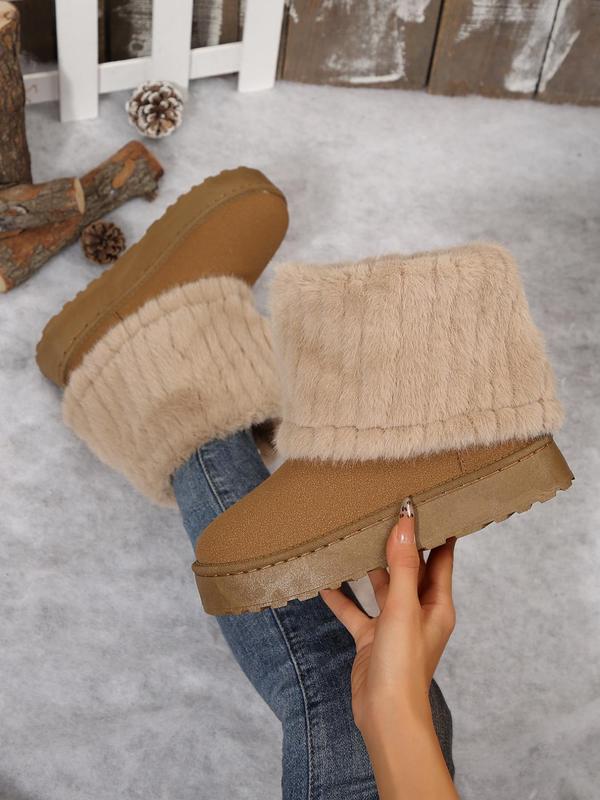 Women's Fashionable Contrast Faux Fur Snow Boots, Casual Comfortable Ankle Boots for Fall & Winter, Female All-match Round Toe Shoes for Daily Wear