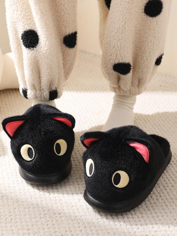 Women's Cute Cartoon Cat Design Plush Slippers, Casual Soft Comfortable Home Slippers, Warm Slippers for Indoor & Outdoor Use for Fall & Winter