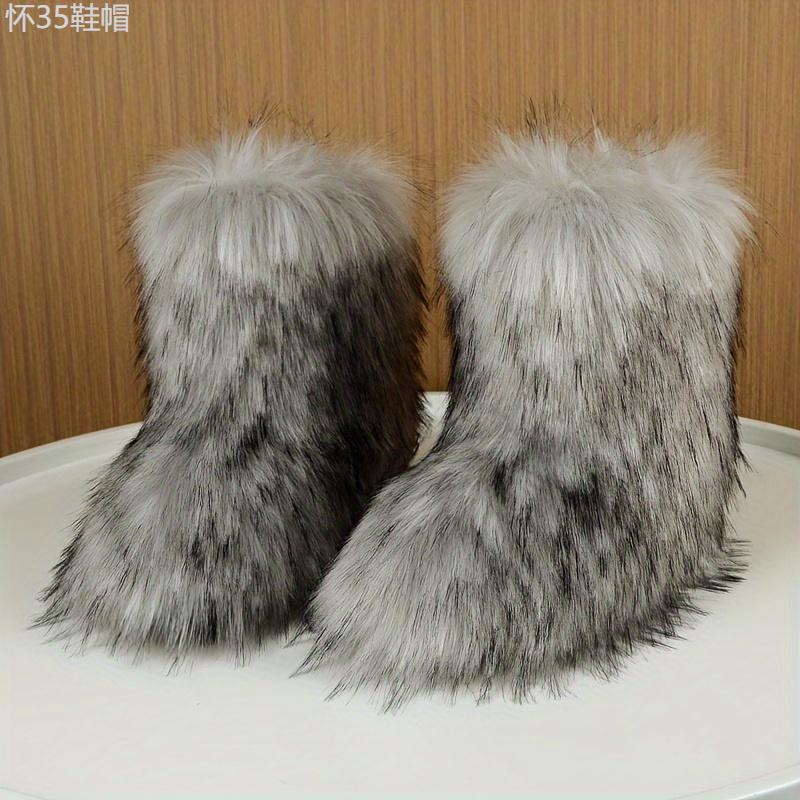 Cozy Faux Fur High-Top Boots - Soft Plush Lined, Warm, Comfortable, Fuzzy, Snow-Ready, Y2k-Inspired Winter Boots for Women - Perfect for Cold Weather, Casual Outings, and Trendy Fashion Statements Girl Footwear Shoe Walking Shoes Insole Plat Pl  Bota