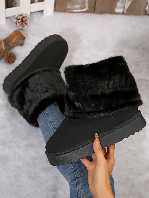 Women's Fashionable Contrast Faux Fur Snow Boots, Casual Comfortable Ankle Boots for Fall & Winter, Female All-match Round Toe Shoes for Daily Wear