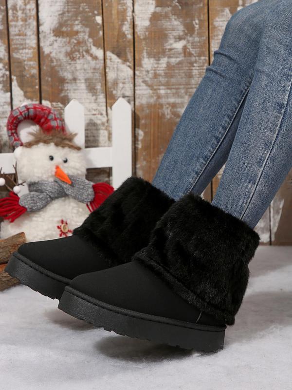 Women's Fashionable Contrast Faux Fur Snow Boots, Casual Comfortable Ankle Boots for Fall & Winter, Female All-match Round Toe Shoes for Daily Wear