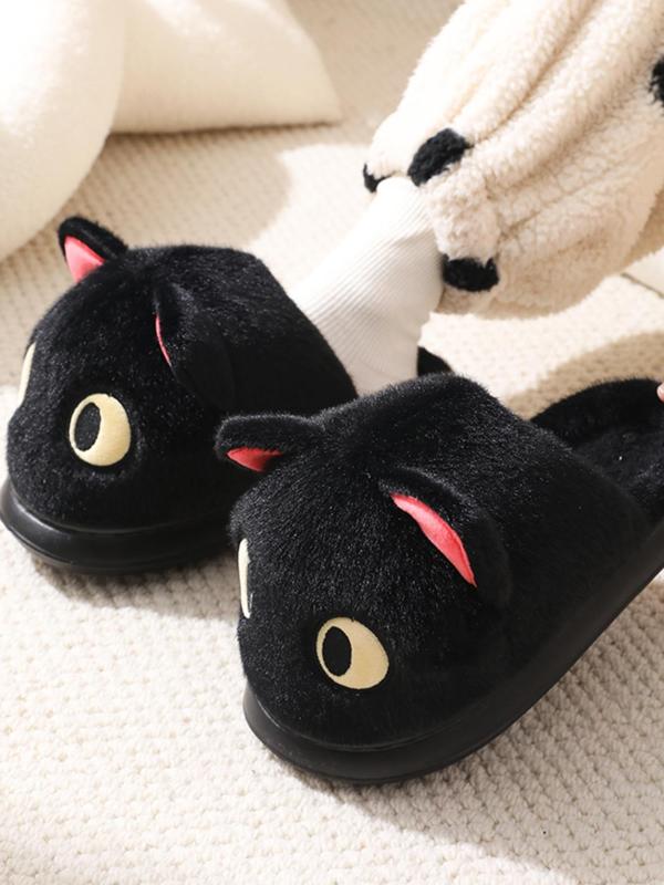 Women's Cute Cartoon Cat Design Plush Slippers, Casual Soft Comfortable Home Slippers, Warm Slippers for Indoor & Outdoor Use for Fall & Winter