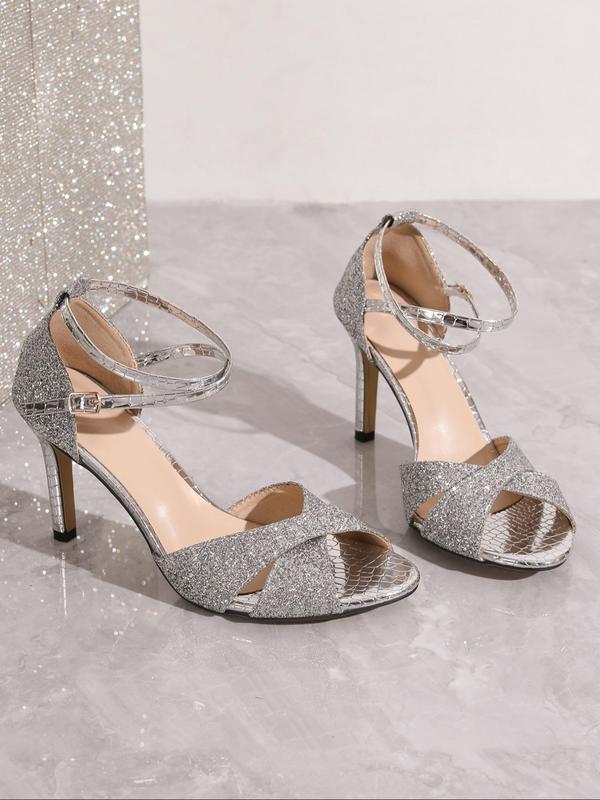 Women's Fashionable Glitter Stiletto Heeled Sandals, Elegant Peep Toe High Heel Sandals for Party, Banquet, Trendy All-match & Exquisite Heels for Women