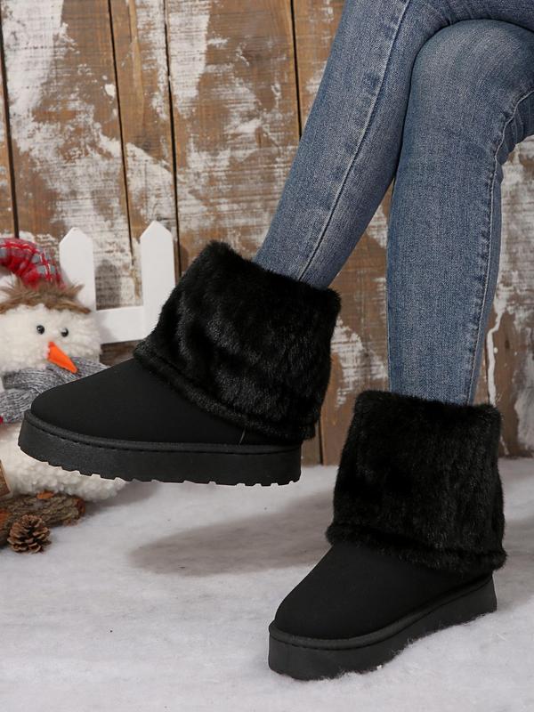 Women's Fashionable Contrast Faux Fur Snow Boots, Casual Comfortable Ankle Boots for Fall & Winter, Female All-match Round Toe Shoes for Daily Wear