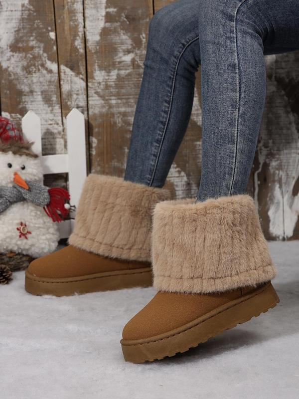 Women's Fashionable Contrast Faux Fur Snow Boots, Casual Comfortable Ankle Boots for Fall & Winter, Female All-match Round Toe Shoes for Daily Wear