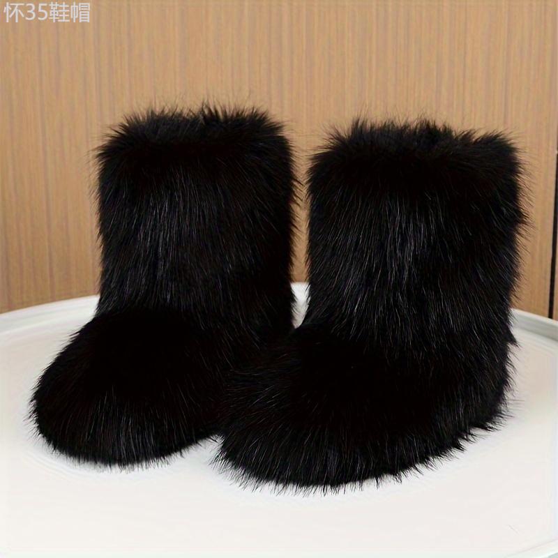 Cozy Faux Fur High-Top Boots - Soft Plush Lined, Warm, Comfortable, Fuzzy, Snow-Ready, Y2k-Inspired Winter Boots for Women - Perfect for Cold Weather, Casual Outings, and Trendy Fashion Statements Girl Footwear Shoe Walking Shoes Insole Plat Pl  Bota