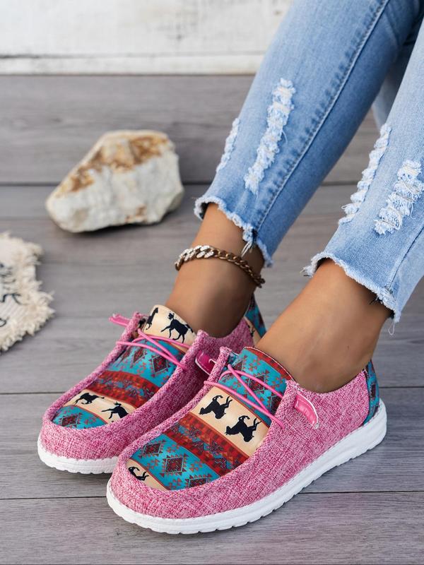 Women's Ethnic Pattern Slip on Sneakers, Casual Comfortable Low Top Designer Shoes for Daily Wear, Female All-match Round Toe Shoes for Fall & Winter 2024 Fall Shoes, for Fall