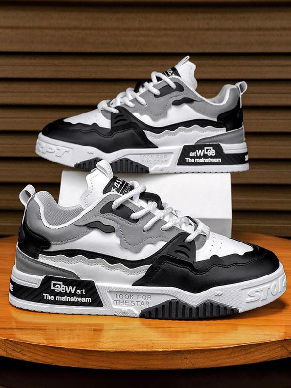 Men's Patchwork Letter Pattern Lace Up Skate Shoes, Casual Breathable Comfortable Sports Shoes, Fashionable Sneakers for Daily Wear