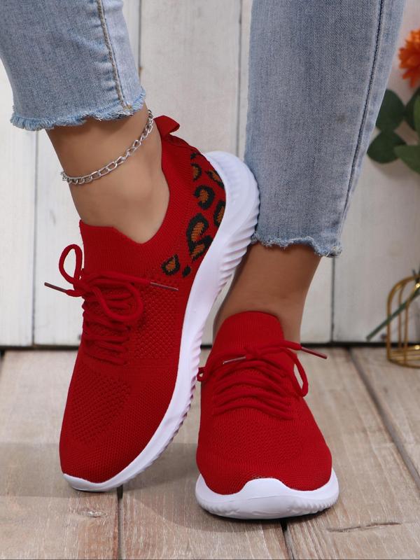 Leopard Print Lace up Low Top Sneakers, Fall 2024 Casual Athletic Lightweight Comfortable Training Running Sports Shoes, Trainer for Back To School Footwear 2024, Fall Outfits, Fall Freshness