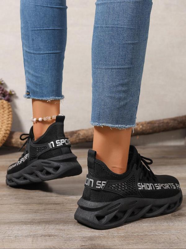 Women's Lace Up Mesh Blade Sole Low Top Sneakers, Casual Sporty Breathable Comfortable Letter Print Non-slip Running Shoes, Fashionable Sneakers for Daily Wear, Fall Shoes