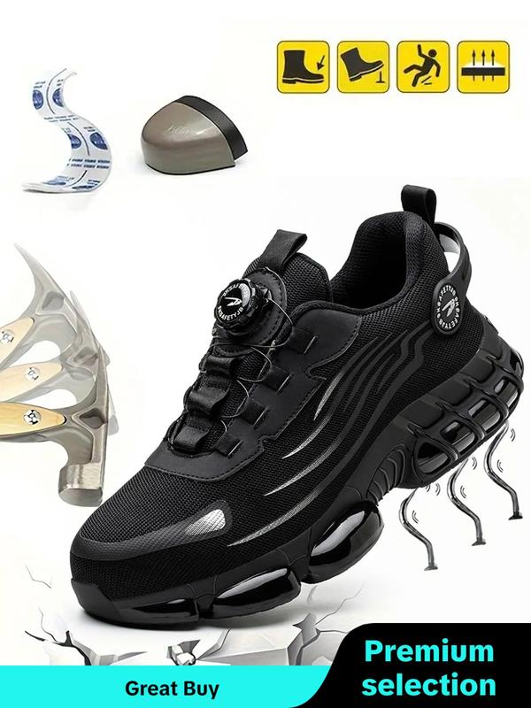 Men's Lace Up Low Top Anti Piercing & Anti Smashing Safety Shoes with Rotating Button, Contrast Mesh Work Shoes, for Outdoor Work, Footwear, Shoes for Healthcare Workers, Fall Outfits, Fall Freshness