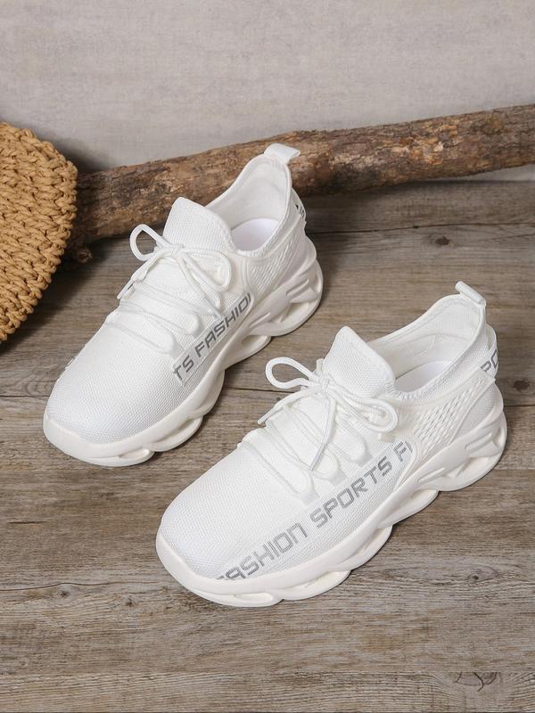 Women's Lace Up Mesh Blade Sole Low Top Sneakers, Casual Sporty Breathable Comfortable Letter Print Non-slip Running Shoes, Fashionable Sneakers for Daily Wear, Fall Shoes