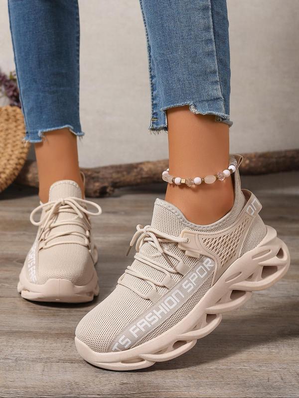 Women's Lace Up Mesh Blade Sole Low Top Sneakers, Casual Sporty Breathable Comfortable Letter Print Non-slip Running Shoes, Fashionable Sneakers for Daily Wear, Fall Shoes