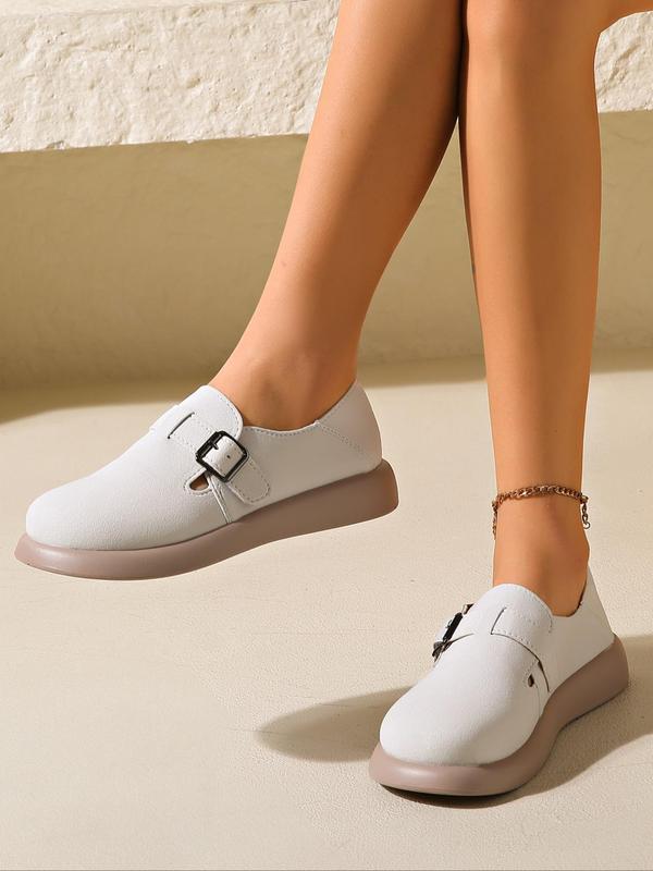 Women's Fashionable Solid Color Buckle Decorated Flat Shoes, Casual Comfortable Round Toe Loafers for Daily Wear, Female All-match Shoes for Spring & Fall