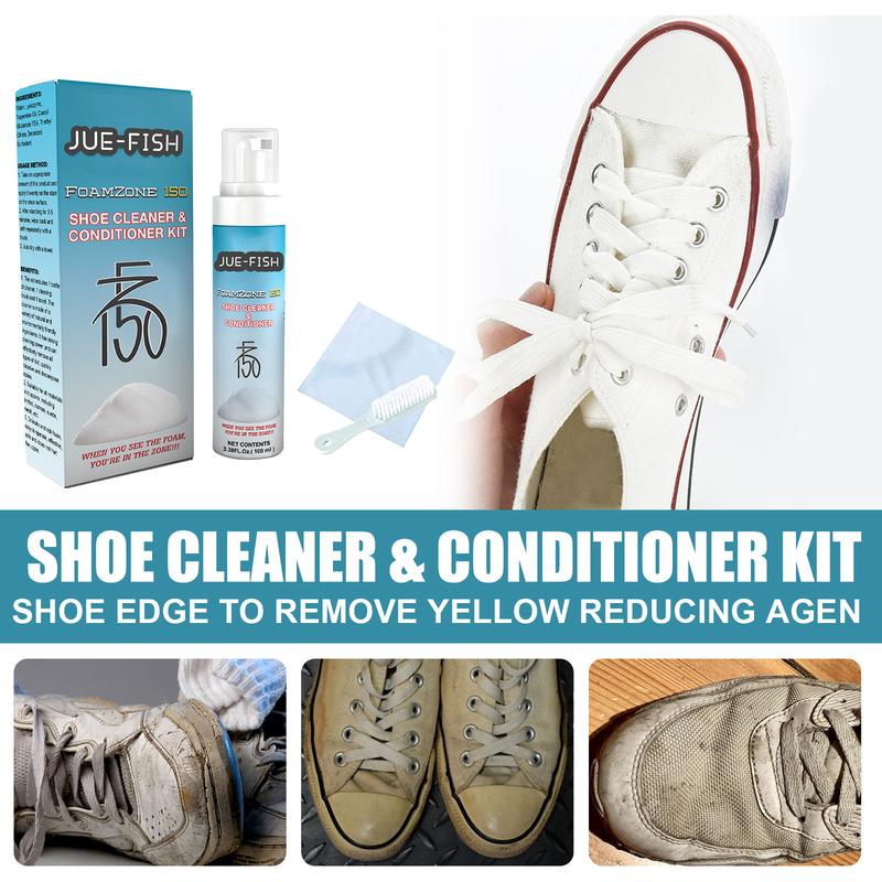 Jue-Fish Shoe Cleaner & Conditioner Kit, Small White Shoes Clean Stains Yellow Edge Brightening White Portable Whitening Agent Footwear Comfort Bedroom Walking Tactical