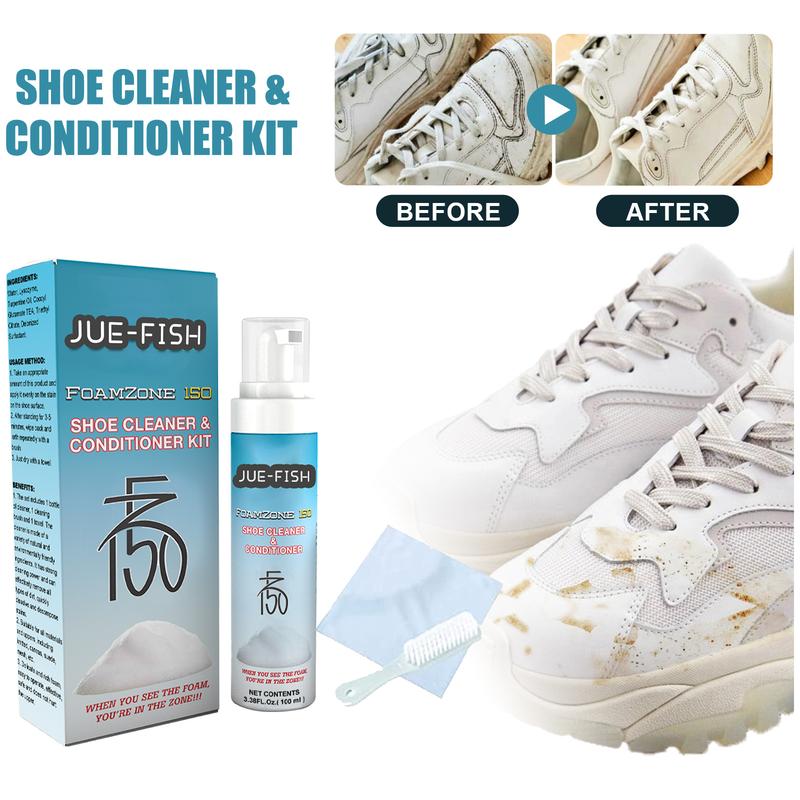 Jue-Fish Shoe Cleaner & Conditioner Kit, Small White Shoes Clean Stains Yellow Edge Brightening White Portable Whitening Agent Footwear Comfort Bedroom Walking Tactical